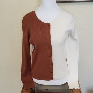 Crescent Brown and Cream Button-Up Cardigan